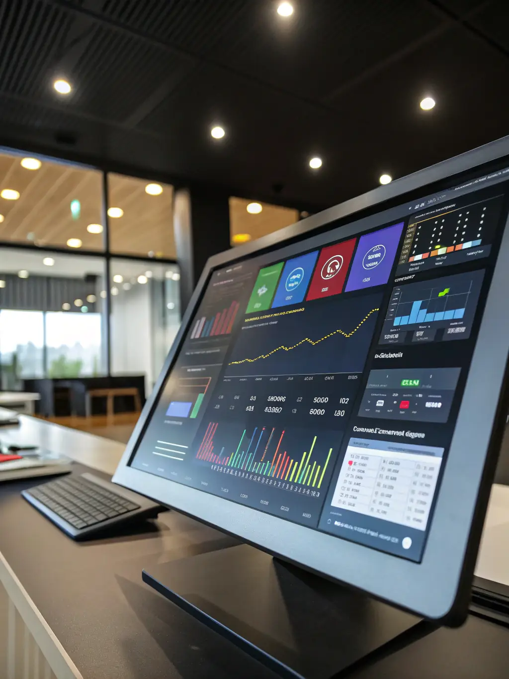 A building automation control panel with various sensors and controls, showcasing DKM ENGINEERING's expertise in smart building solutions.